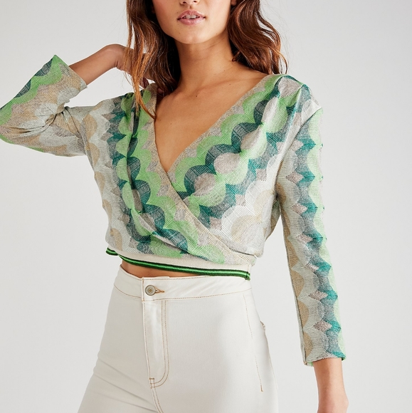 NEW Anna Sui Sea Green Wave Rider Knit Wrap Top S